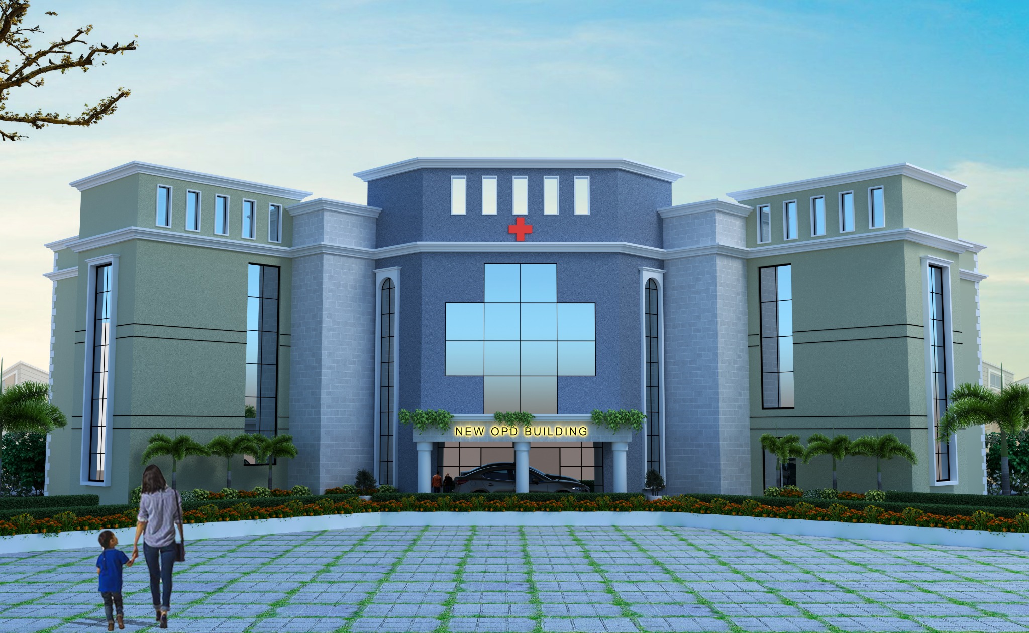 Architectural visualisation of the proposed new OPD building at Central Hospital Mancheswar